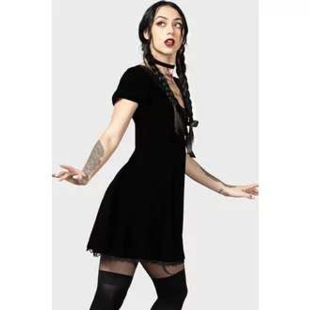 Killstar consolation black velvet mini dress - Picture 2 of 5